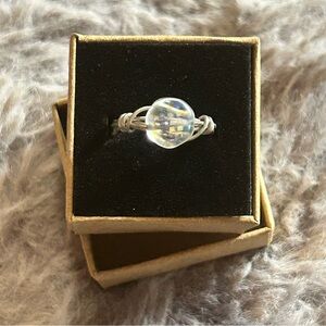 Hand crafted silver wire glass stone ring 8